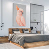 Animal wall art and canvas prints of Salmon-crested Cockatoo on a stretched canvas displayed from an angle in a room