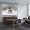 Animal wall art and canvas prints of Snow Tiger Charge on a stretched canvas displayed from an angle in a room