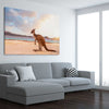Animal wall art and canvas prints of Sunset Kangaroo Walk on a stretched canvas displayed from an angle in a room