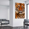 Animal wall art and canvas prints of Tiger Silent Power on a stretched canvas displayed from an angle in a room