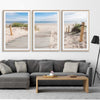 Beach and coastal wall art print of Beautiful Beach Path Set on a stretched canvas displayed from an angle in a room