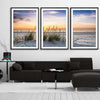 Beach and coastal wall art print of Calming Sunset Set on a stretched canvas displayed from an angle in a room