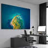 Beach and coastal wall art print of Bradleys Head Aerial on a stretched canvas displayed from an angle in a room