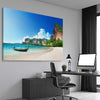 Beach and coastal wall art print of Hidden Lagoon Escape on a stretched canvas displayed from an angle in a room