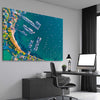 Beach and coastal wall art print of Point Piper Piers on a stretched canvas displayed from an angle in a room