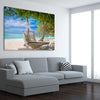 Beach and coastal wall art print of Tropical Bliss on a stretched canvas displayed from an angle in a room