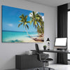 Beach and coastal wall art print of Tropical Paradise on a stretched canvas displayed from an angle in a room