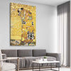 Classic wall art and canvas print of Fulfillment Gustav Klimt on a stretched canvas displayed from an angle in a room