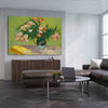 Classic wall art and canvas print of Oleanders Van Gogh on a stretched canvas displayed from an angle in a room