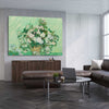 Classic wall art and canvas print of Roses Van Gogh on a stretched canvas displayed from an angle in a room