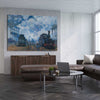 Classic wall art and canvas print of Saint-Lazare Claude Monet on a stretched canvas displayed from an angle in a room
