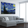 Classic wall art and canvas print of Starry Night Van Gogh on a stretched canvas displayed from an angle in a room