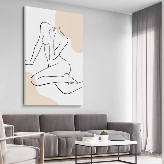 Beige Comfort stretched canvas displayed from an angle in a room - part of our high quality fashion canvas wall art and prints collection