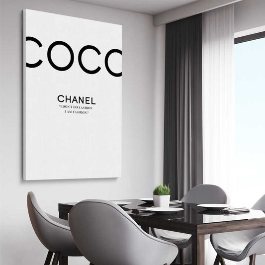 Coco Fashion White stretched canvas displayed from an angle in a room - part of our high quality fashion canvas wall art and prints collection