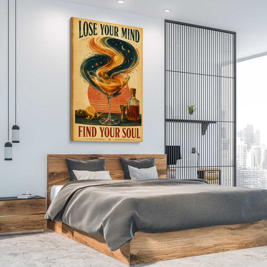 Inspirational wall art print of Find Your Soul on a stretched canvas displayed from an angle in a room