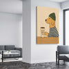 Inspirational wall art print of Good Boy Coffee on a stretched canvas displayed from an angle in a room