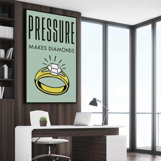 Inspirational wall art print of Diamond Pressure on a stretched canvas displayed from an angle in a room