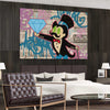 Inspirational wall art print of Moneybags Diamond on a stretched canvas displayed from an angle in a room