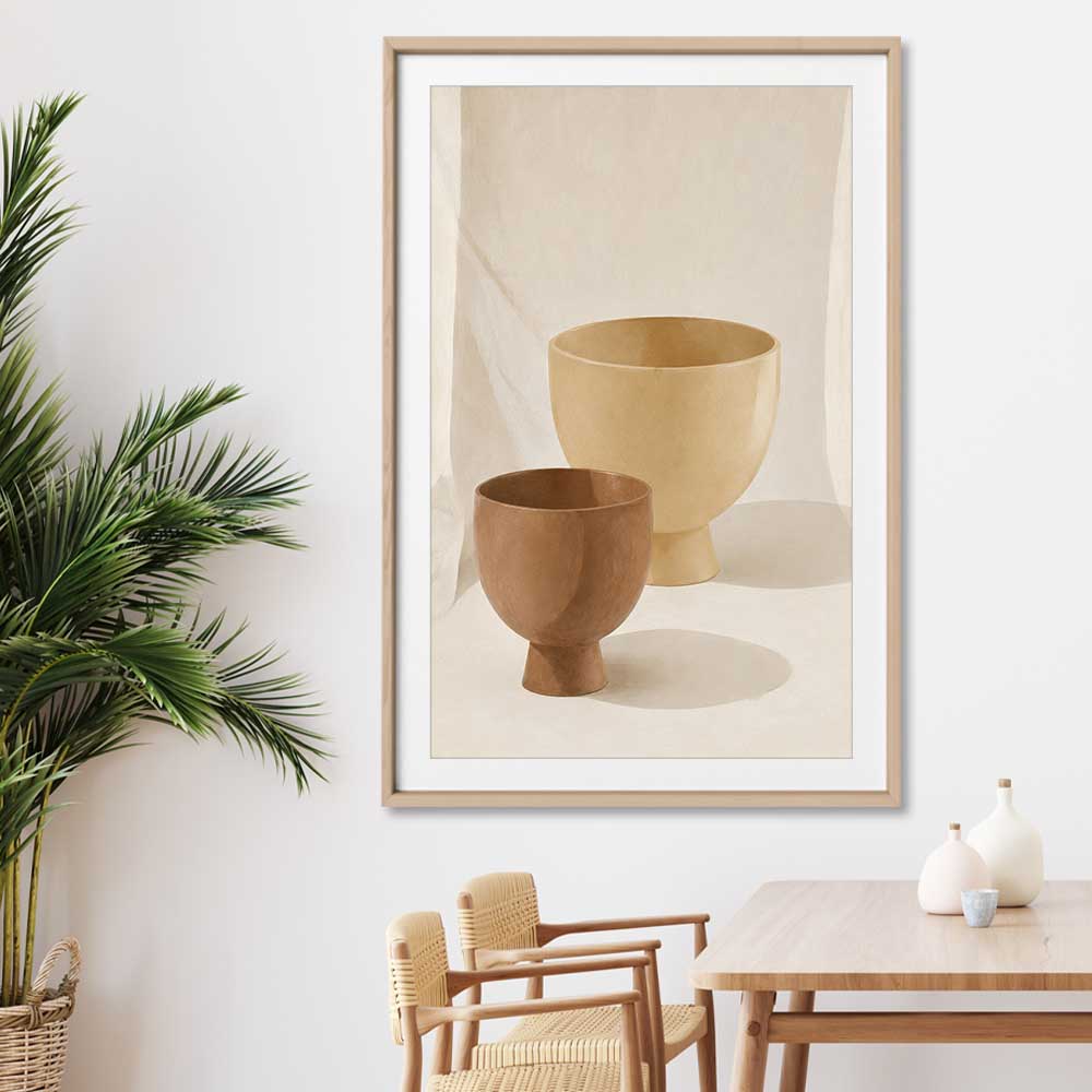Balance stretched canvas displayed from an angle in a room is a colourful and stylish canvas wall art and print suited for the kitchen area