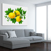 Lemon Botanical stretched canvas displayed from an angle in a room is a colourful and stylish canvas wall art and print suited for the kitchen area