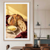 Morning Sourdough stretched canvas displayed from an angle in a room is a colourful and stylish canvas wall art and print suited for the kitchen area