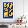 Sculptural Pasta stretched canvas displayed from an angle in a room is a colourful and stylish canvas wall art and print suited for the kitchen area