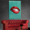 Candy Pop stretched canvas displayed from an angle in a room - part of our high quality canvas lips wall art collection
