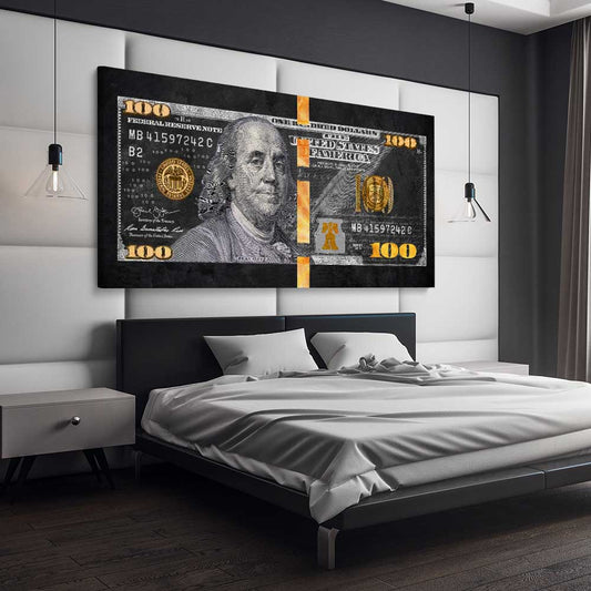 Money wall art print of Franklin Reserve on a stretched canvas displayed from an angle in a room