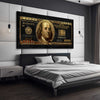 Money wall art print of Golden Bill on a stretched canvas displayed from an angle in a room