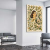 Floral print of Garden Muse on a stretched canvas displayed from an angle in a room