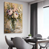Floral print of Garden Peony on a stretched canvas displayed from an angle in a room