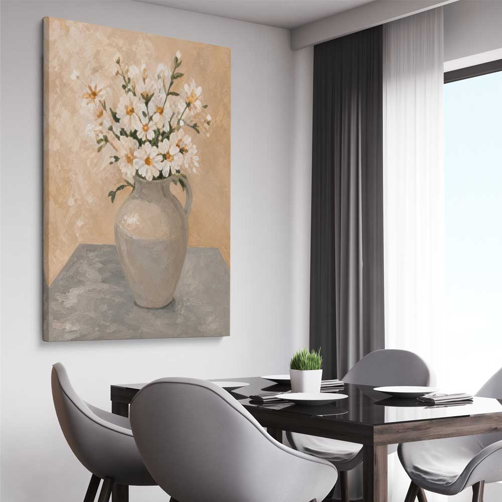 Floral print of Spring Bouquet on a stretched canvas displayed from an angle in a room