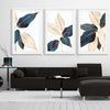Floral print of Botanic Blue Set on a stretched canvas displayed from an angle in a room
