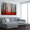 Floral print of Foggy Autumn Forest on a stretched canvas displayed from an angle in a room
