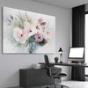 Floral print of Light Poppy Flowers on a stretched canvas displayed from an angle in a room