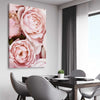 Floral print of Peony Pastel on a stretched canvas displayed from an angle in a room