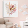 Floral print of Rustic Pampas on a stretched canvas displayed from an angle in a room