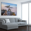 Floral print of Sokolica Peak Poland on a stretched canvas displayed from an angle in a room