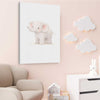 Little Elephant stretched canvas displayed from an angle in a room is a nursery canvas wall art and print suited for childrens nursery area