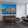 Brisbane Dawn Reflections stretched canvas displayed from an angle in a room is a high quality print in our city skyline, travel prints and maps collection