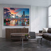 Brisbane Evening Sunset stretched canvas displayed from an angle in a room is a high quality print in our city skyline, travel prints and maps collection