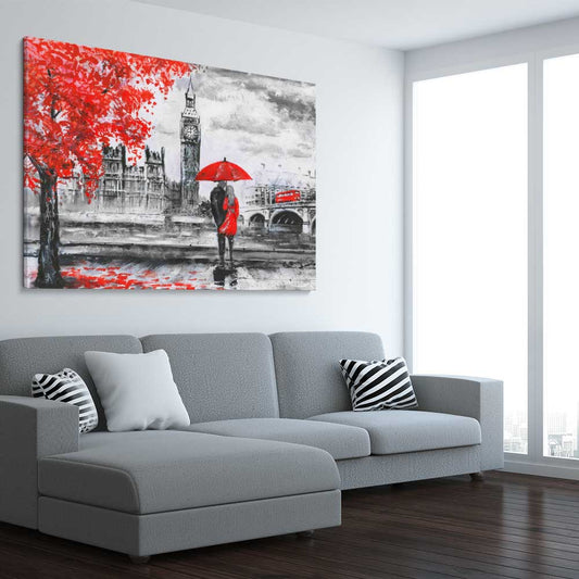 London Affection stretched canvas displayed from an angle in a room is a high quality print in our city skyline, travel prints and maps collection