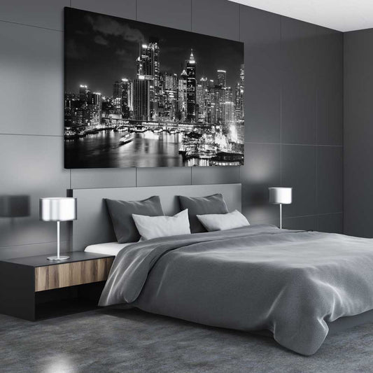 Sydney Night Skyline stretched canvas displayed from an angle in a room is a high quality print in our city skyline, travel prints and maps collection
