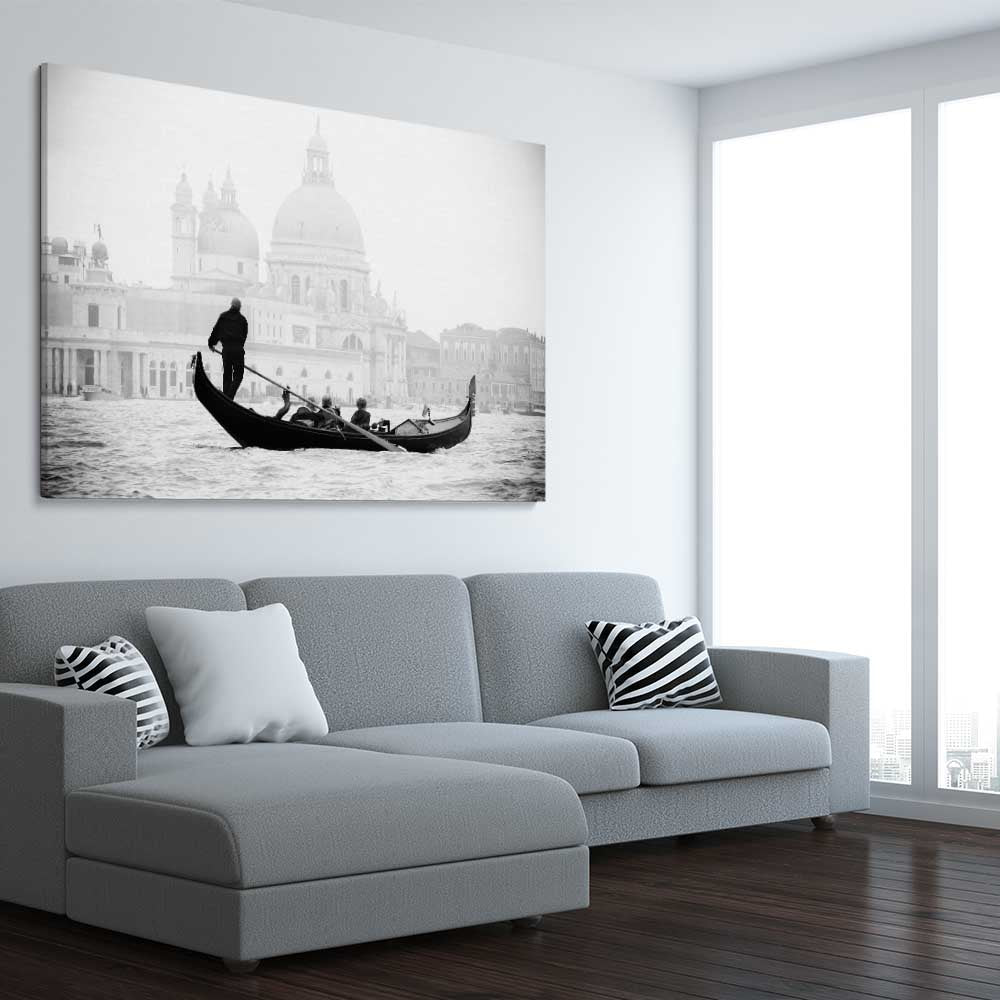 Venice Gondola Ride stretched canvas displayed from an angle in a room is a high quality print in our city skyline, travel prints and maps collection