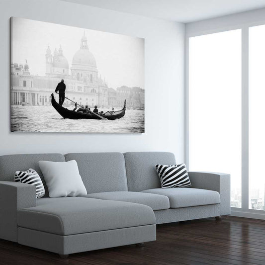 Venice Gondola Ride stretched canvas displayed from an angle in a room is a high quality print in our city skyline, travel prints and maps collection