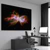 Space prints and wall art of Butterfly Nebula on a stretched canvas displayed from an angle in a room