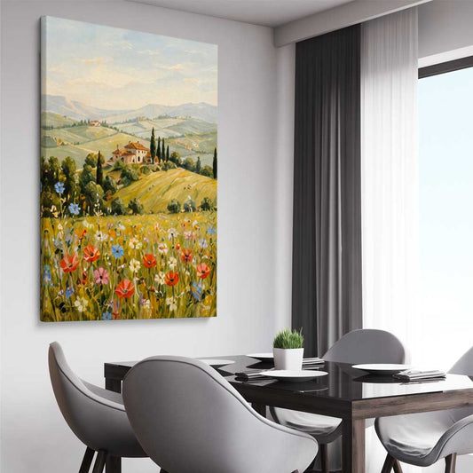 Golden Field Strokes stretched canvas displayed from an angle in a room is a high quality print in our city skyline, travel prints and maps collection