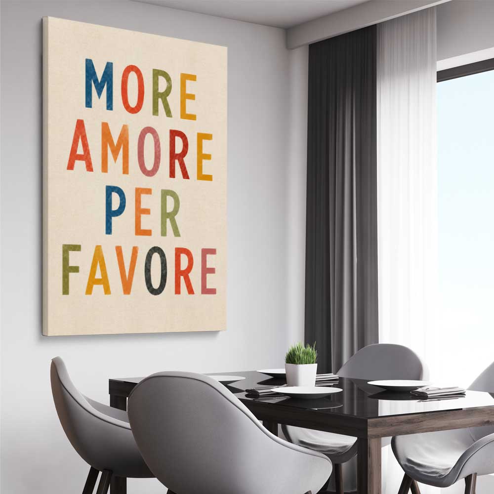 More Amore stretched canvas displayed from an angle in a room is a high quality print in our city skyline, travel prints and maps collection