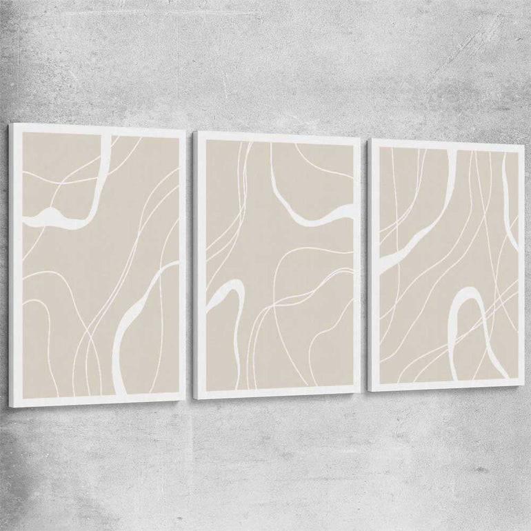 Beige Lines Set stretched canvas - part of our high quality canvas abstract wall art collection