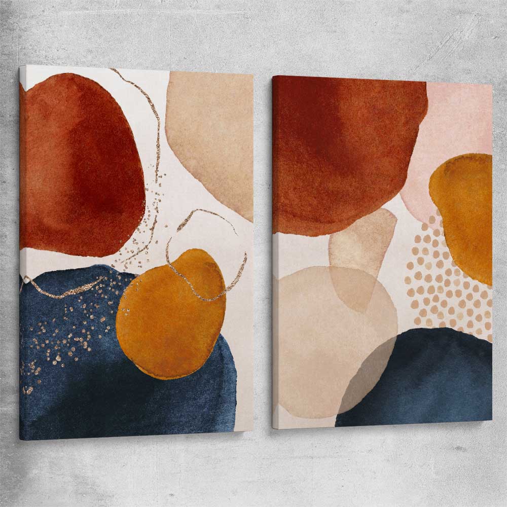 Beige Navy Pair stretched canvas - part of our high quality canvas abstract wall art collection